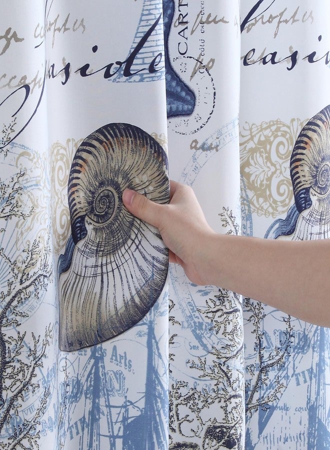 MVSUTA Under The Sea Pinted Polyester Fabric Ocean 3pcs Kitchen Curtain Set,Modern Blue Sailboats Waterproof 42" W x 12" L Valance and 2pcs 21" W x 24" L Tiers - Image 5